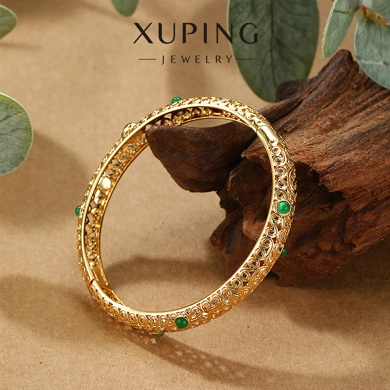 旭平简约新中式镂空复古手镯 铜合金镀24k色轻奢气质小众新年手饰