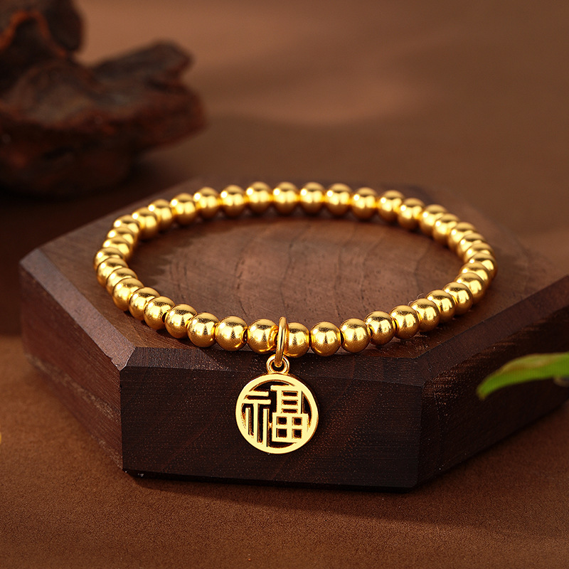 铜镀金999祈愿福牌手链好运连连手饰品不掉色批发沙金国风图