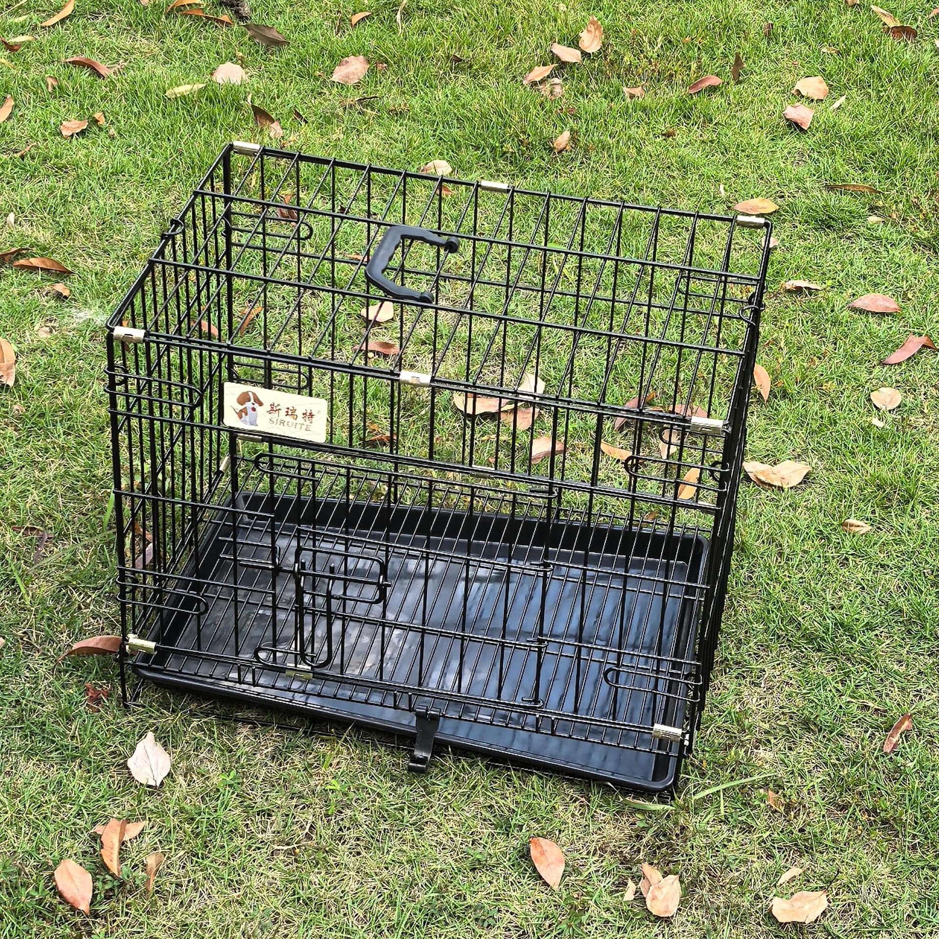 Thickened wire dog cage, teddy small and medium-sized dog cage with skylight tray, foldable pet cage, thickened cat cage