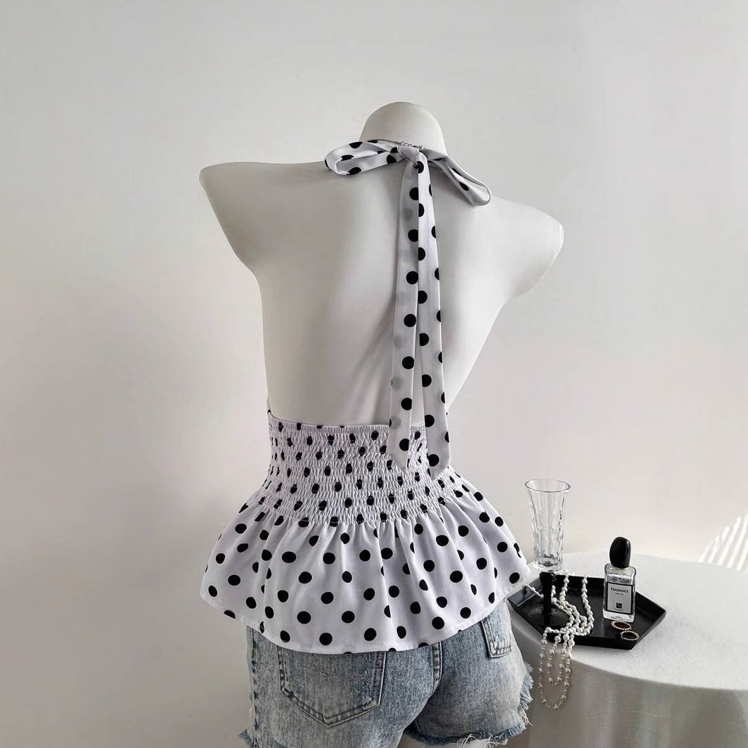This summer cross-border new product from Europe and America features a trendy design with pleated polka dot prints, necklaces, sleeveless tops, and a stylish, hot girl look Specification drawing