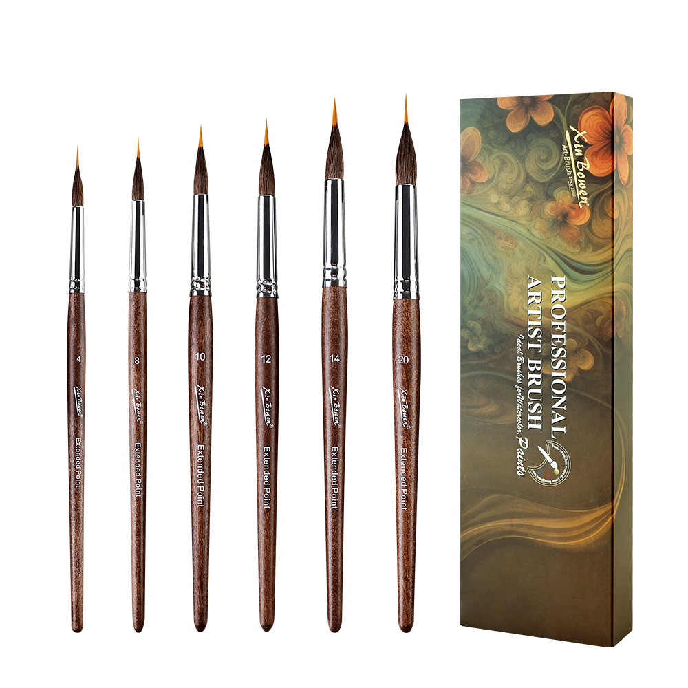 Amazon watercolor outlining brush 6-piece animal hair nylon double-layer mixed petal-shaped brush watercolor painting brush Item Picture