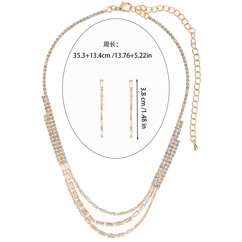 Factory supply: Cross-border multi-layer layered zirconia necklace + earrings two-piece set, full diamonds, shiny and fashionable, versatile jewelry chain for parties and banquets Specification image