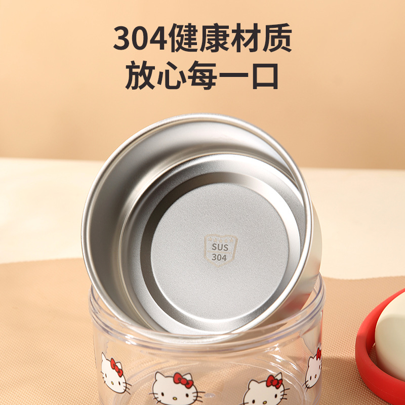 Sanrio Hello Kitty insulated Bowl 304 stainless steel new Stackable lunch box Mini double-layer soup bowl with covered vegetable Application Scenario