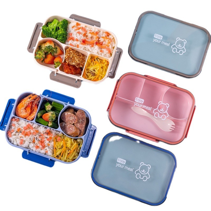 定制万福上班族食品水果便当盒方形外带饭盒微波炉加热冰箱长方形白底实物图