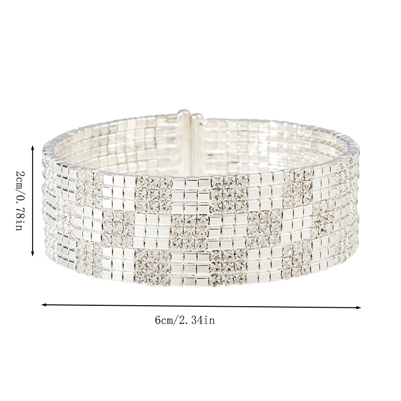 European and American fashion design sense checkered shape open multi-row water diamond bracelet for women's dance performance 9-layer elastic jewelry wholesale details Picture
