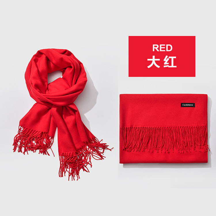 Wholesale of Korean-style faux cashmere scarves for women, solid color scarves, red scarves, tassel large shawls, warm gift scarves details Picture