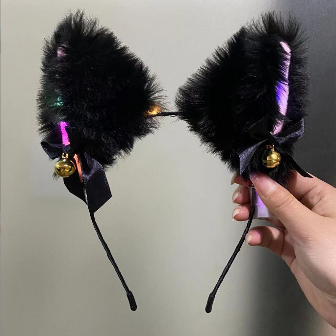 Korean version plush bell fox cat ear headband luminous headwear, the same style maid headband as the live-streaming Internet celebrity, in stock and in batch