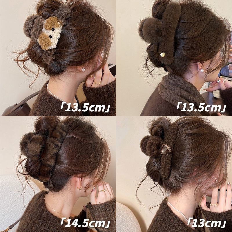 Autumn and winter bow plush grappling clip, large hair clip for women, 2025 new style, cute back of the head, high-end shark clip Specification image