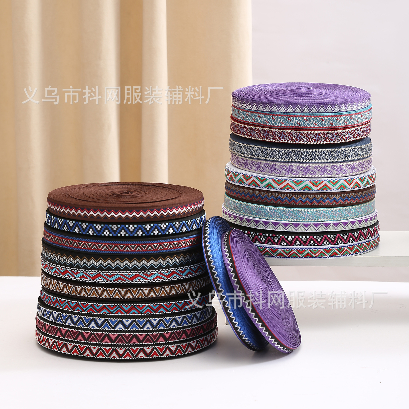 Wavy striped diamond-shaped multi-style ethnic jacquard embroidery webbing, performance costume accessories, gift box packaging tape