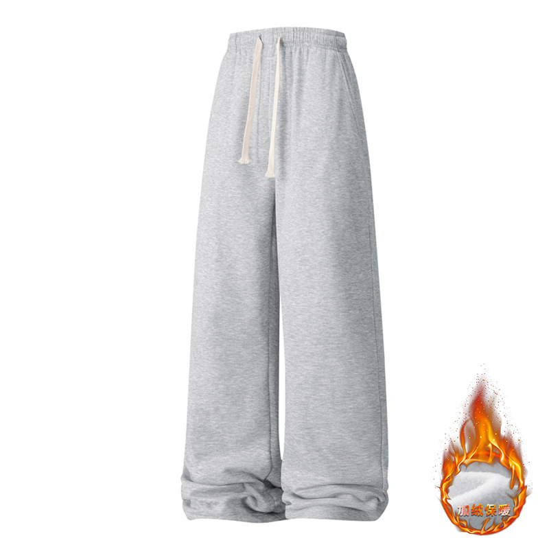 Straight-leg, fleece sweatpants for men, loose, large, thick, warm, sporty and casual trousers in Korean style full figure