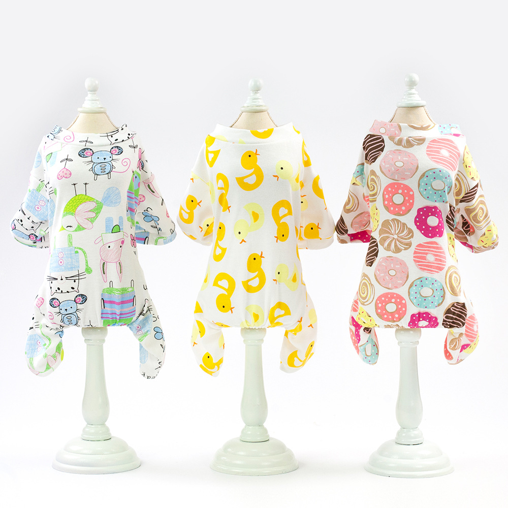 Pet cuatro pies ropa casera perro casual dibujos animados con patrón de fruta teddy by bear traje casero ropa de gato Specification image