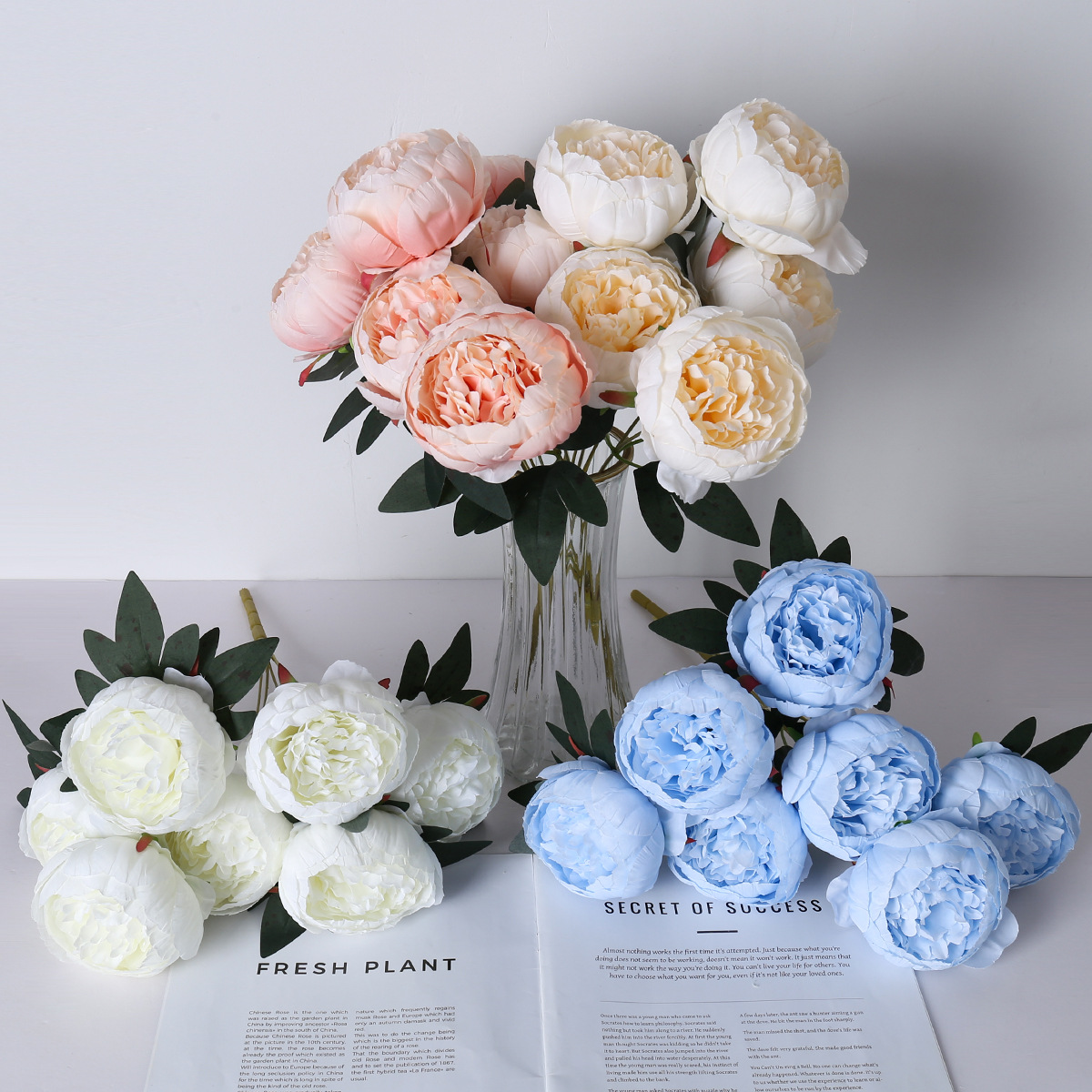 欧式7头牡丹把束玫瑰婚庆花墙假花家居餐桌摆件西洋包芯牡丹绢花