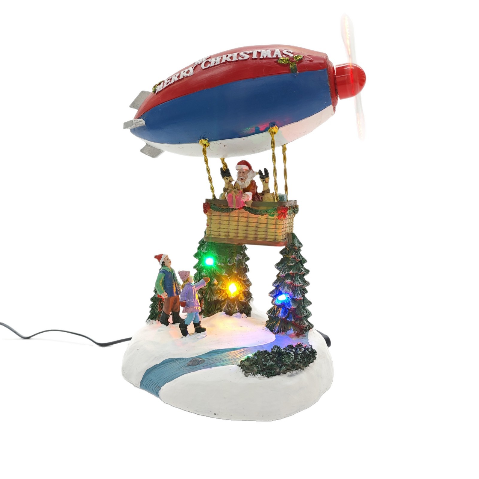 Cross-border Christmas gifts, illuminated music boxes, ornaments, airships, hot air balloon scenes, Santa Claus, resin ribbon lights Item Picture