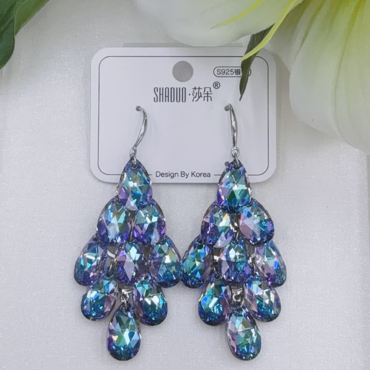 银针甜美粉色流苏仿水晶水滴耳环轻奢高级感欧美跨境耳饰女批发