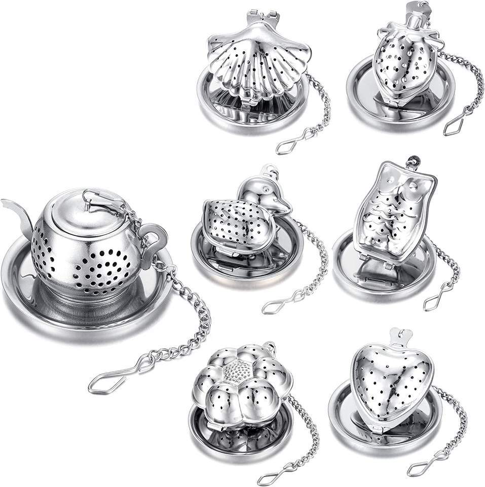 Customized stainless steel chain tea strainer, owl-shaped small teapot, bird-duck-shaped shell-shaped tea filter, creative tea brewing device Item Picture