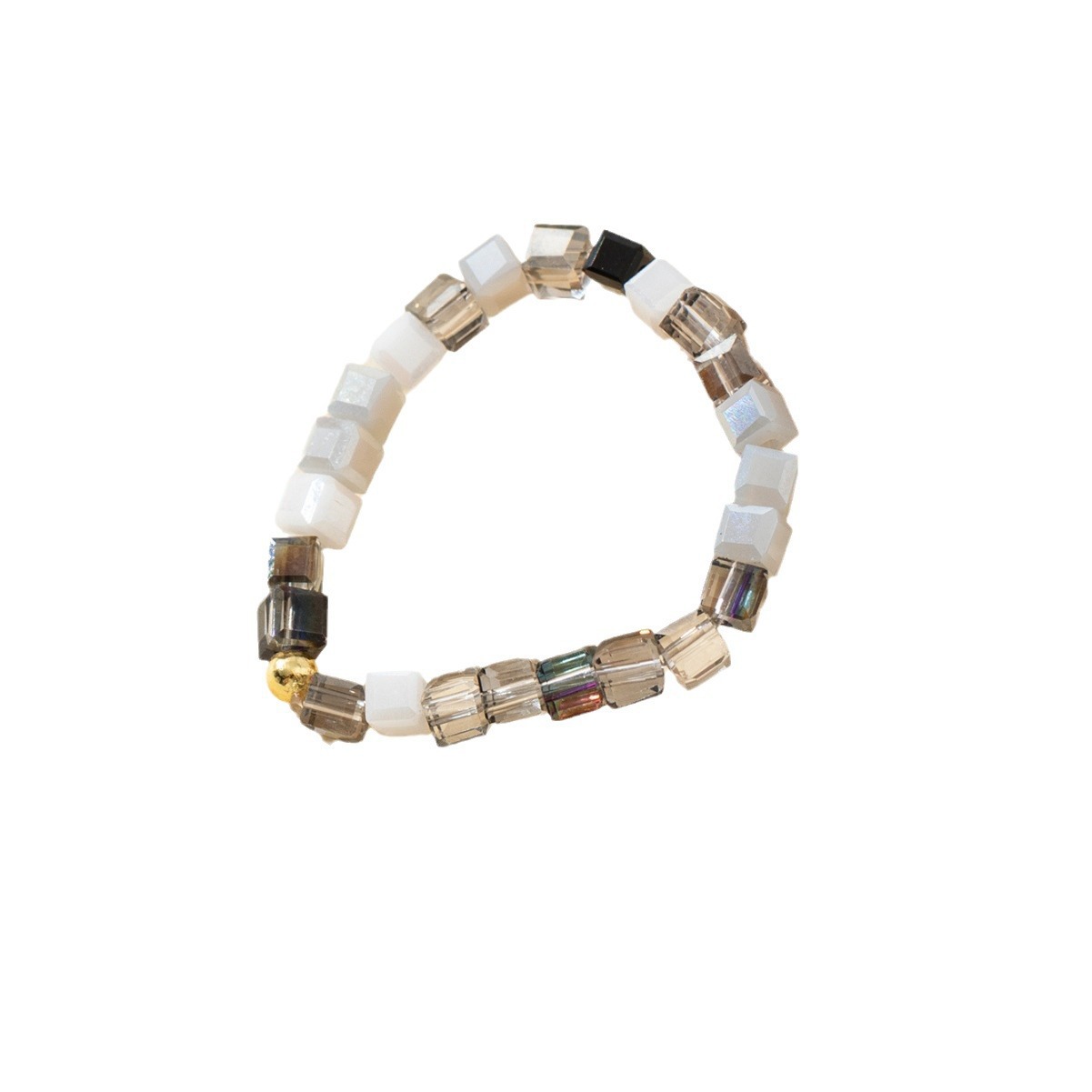 Fashionable gold bead small square crystal ring, women's niche personality, handcrafted beaded elastic ring, direct supply from the manufacturer Item Picture