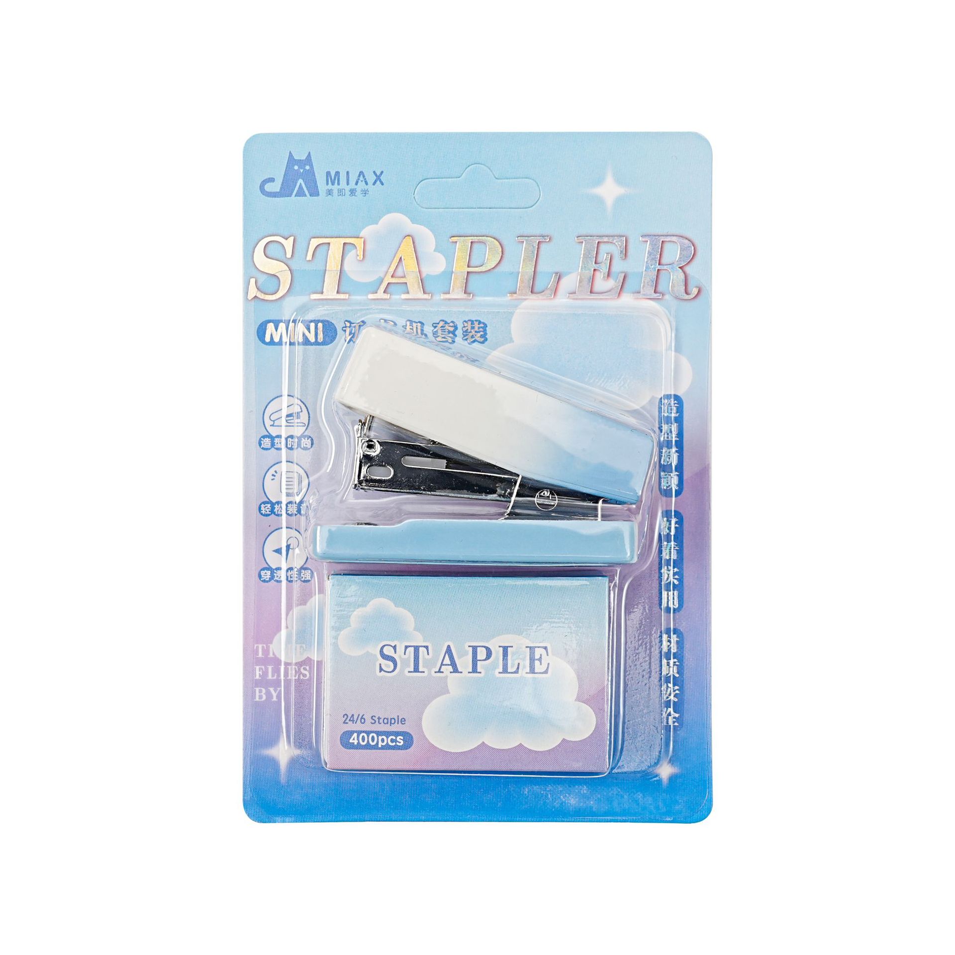 High appearance level gradient mini stapler set, available in multiple colors, student and office portable and effortless stapler, stationery pad Item Picture