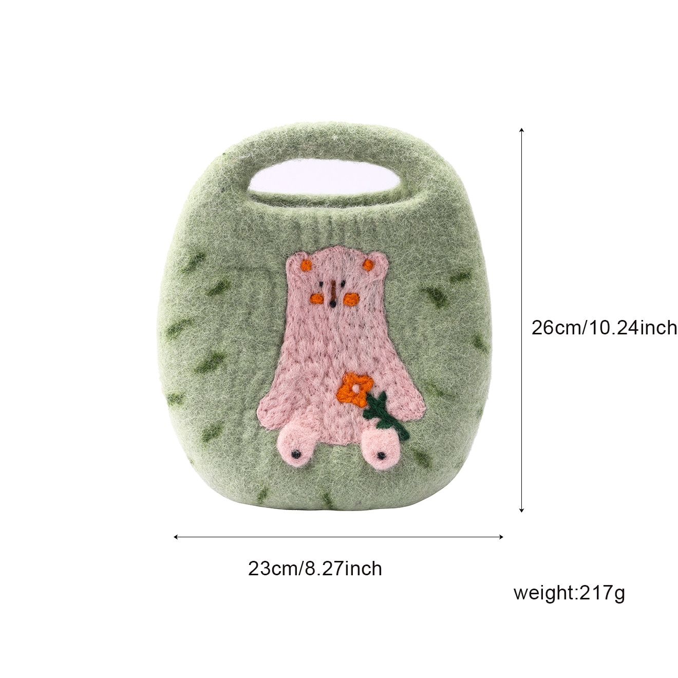 Heart-shaped handmade wool felt handbag, spring-themed three-dimensional heart garden, forest-themed artistic and fresh hand-held bag wholesale Item Picture