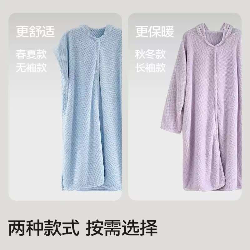 New women's bathrobes, adult embroidered bath skirts, thickened and enlarged autumn and winter cartoon cute super thick coral fleece bath towels Specification image