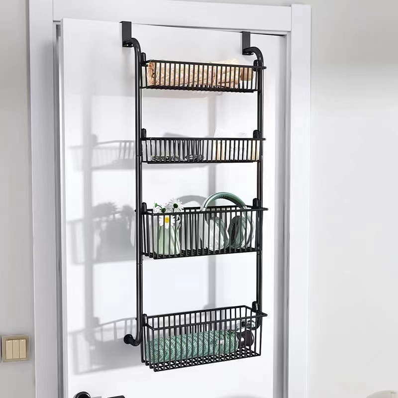 The round tube-sized hanging basket rack behind the door, multi-layer storage rack, bathroom door hanging rack, multi-functional organization details Picture