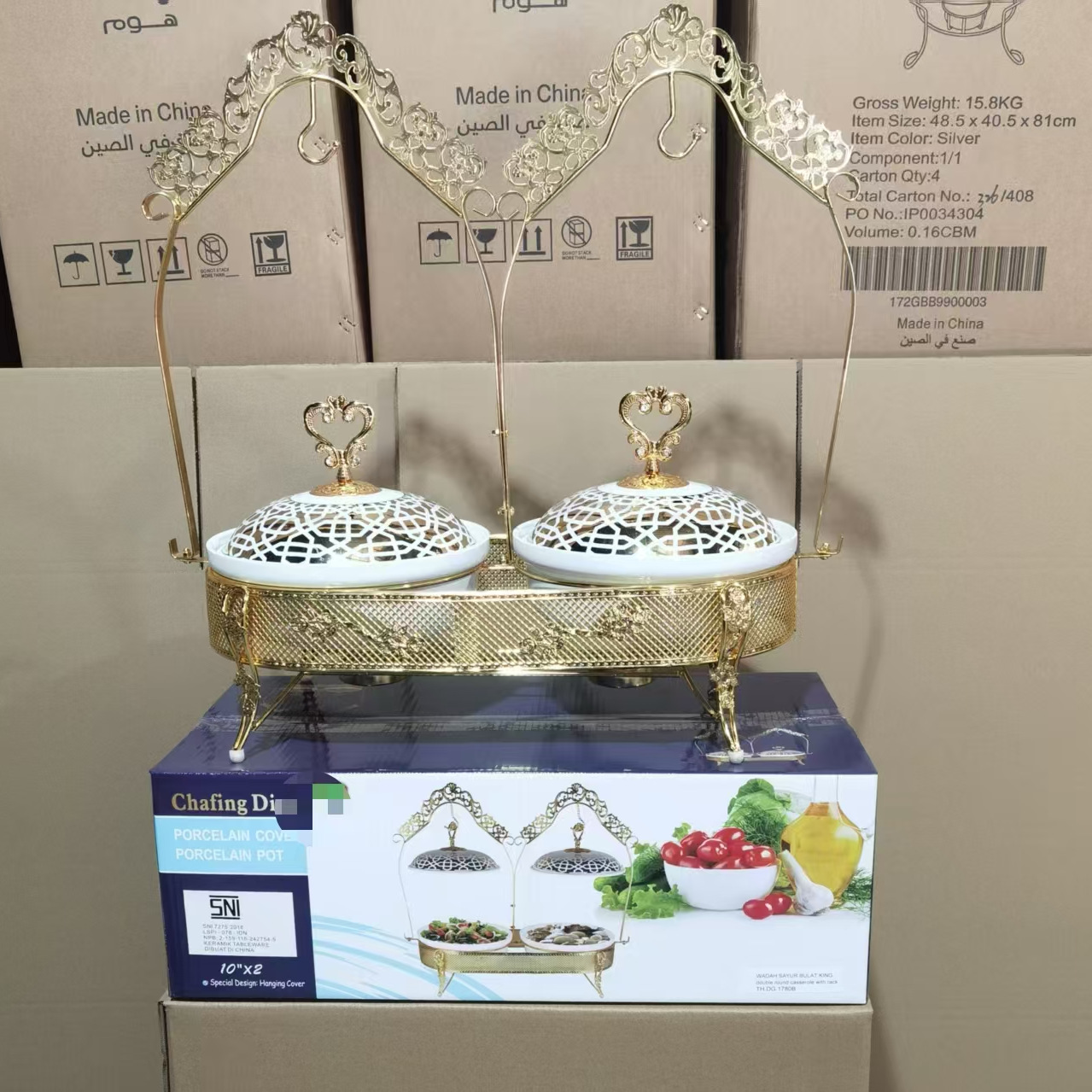 Golden Buffet hanging stove with lid alcohol heating, special stove for foreign trade hotel buffets, 2.0L warm food container Application Scenario