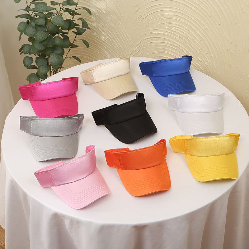 Foreign trade silk sports hollow top hat, spring and summer sun protection hat, LOGO printed sun hat, solid-color beach hat