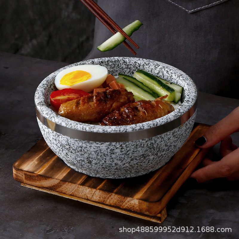Authentic Korean cuisine in stone POTS and bowls, heat-resistant natural stone pot bibimbap, stone pot bubble chicken, exclusively for commercial use Application Scenario