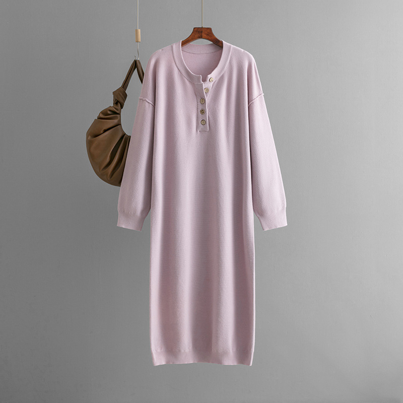 2024 Autumn/Winter new Amazon European and American button knitted sweater dress solid color loose casual sweater for women Specification drawing