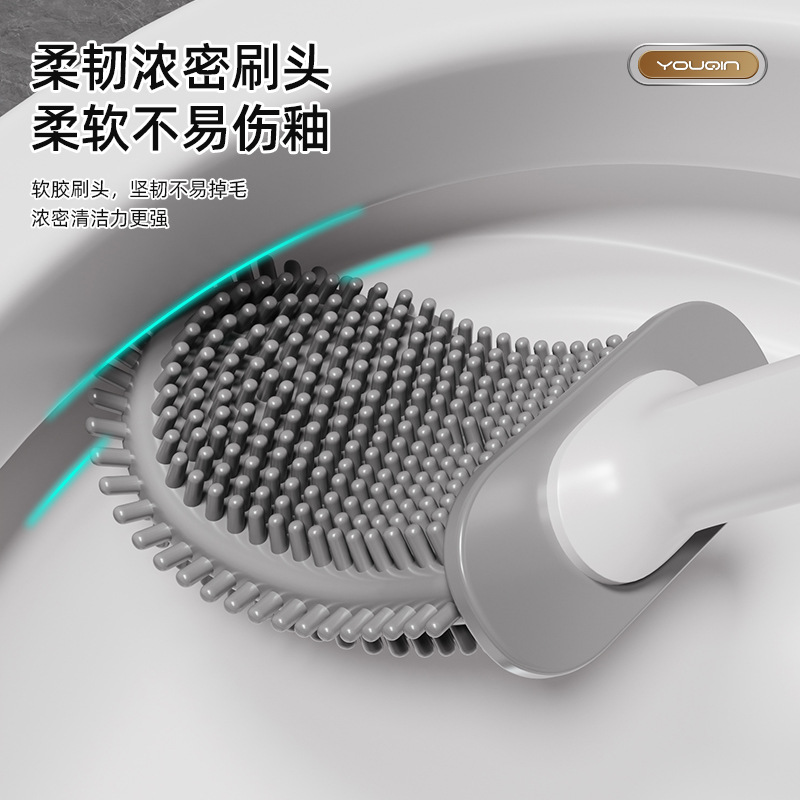 Toilet brush, household, no blind spots, bathroom, non-drilling silicone wall-mounted toilet cleaning brush, squat toilet cleaning silicone toilet brush details Picture