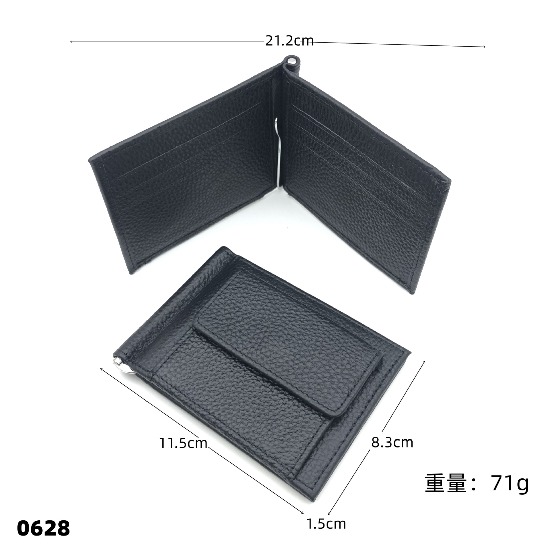 Us Dollar Wallet With A Top Layer Of Cowhide And Lychee Pattern, Coin Pocket, Fully Transparent Mirror Window, Card Case, Multi-Slot Coin Purse, Original Factory Specification drawing
