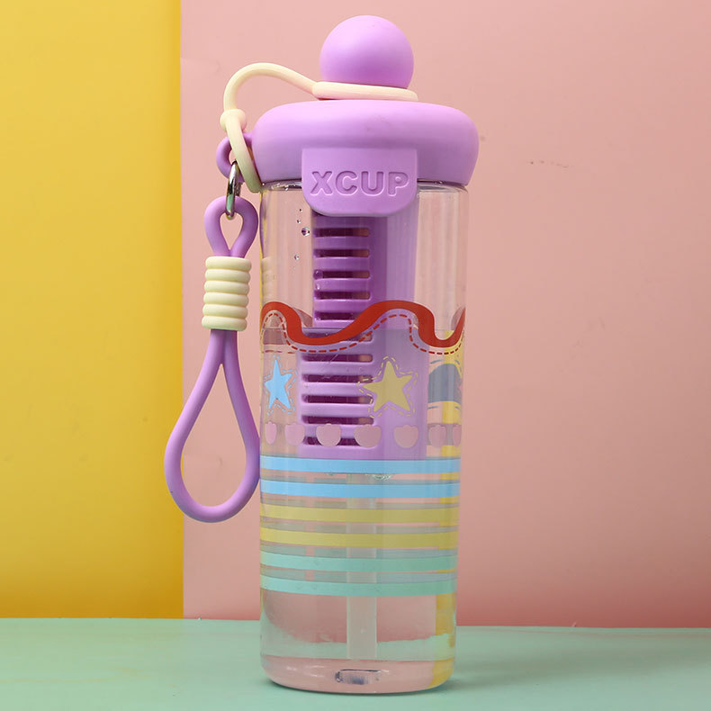 2024 New cartoon large-capacity straw cup, tea-water separation brewing cup, outdoor sports plastic water cup with handle rope Item Picture