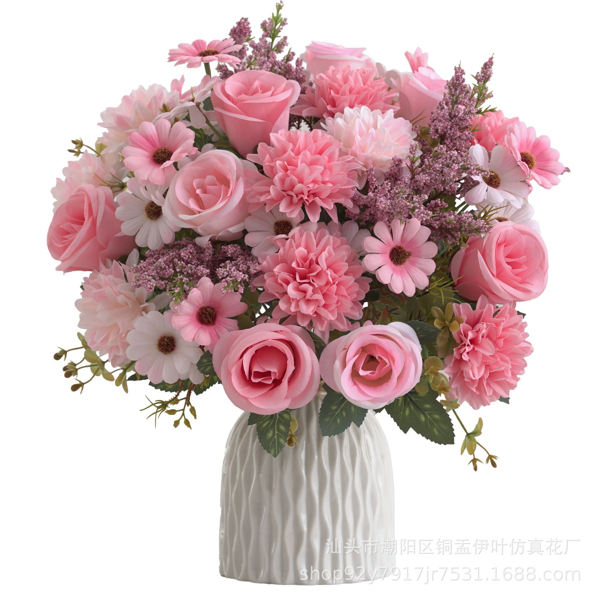 仿真花DIY发饰配件/假花/5朵塑膠花/仿真花/假花批发白底实物图