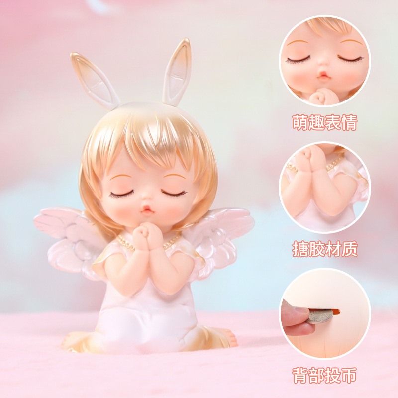 Annie Baby Gilded Vinyl Piggy Bank desktop, Large home entrance decoration, cute Angel Resin handicraft Application Scenario