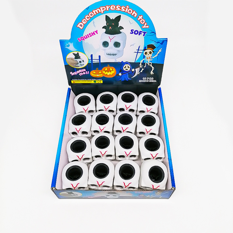 New Halloween Skull squeezing and venting toy TPR Stress-relieving Jumping Squeezing Cup Pinching Fun Bat Ghost Head Application Scenario