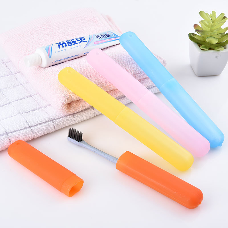 Travel portable toothbrush box, seven-color candy-colored transparent toothbrush bucket, wheat straw toothbrush cup in stock for wholesale