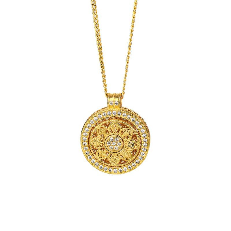Ancient-style sand gold compass, diamond-encrusted eight-treasure necklace, female pendant, Chopin collarbone chain, beaded rose gold Item Picture