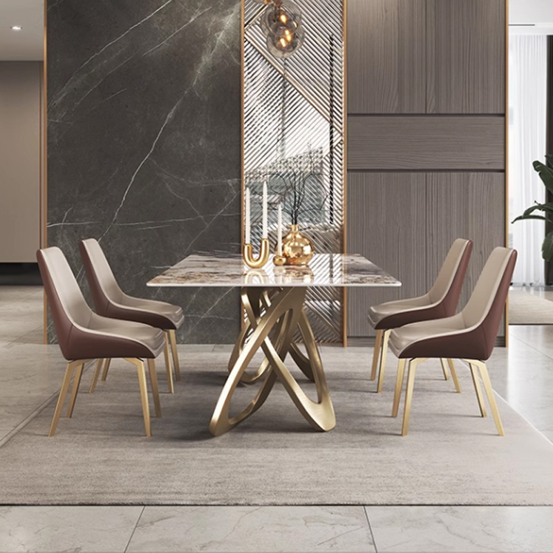 Star Factory wholesals rectangular rock plate dining tables, high-end glossy dining tables and chairs, small-sized household designer dining tables and chairs