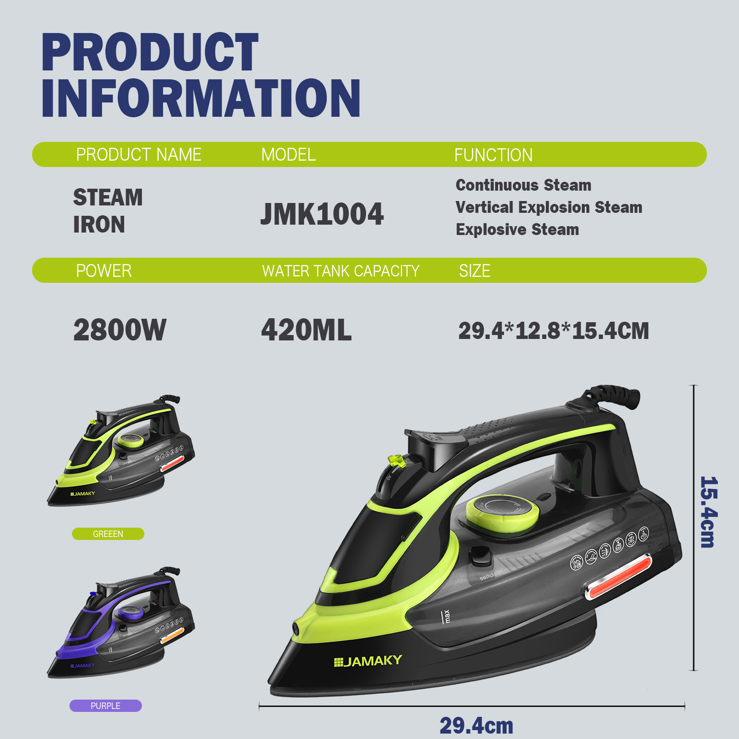 JAMAKY 电熨斗家用手持蒸汽熨斗干湿两用2000w大功率快速除皱JMK1004细节图