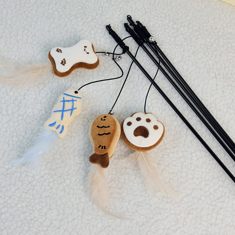A new batch of cross-border Korean-style simple, entertaining and interactive cat toys with long rods, feathers and bells details Picture