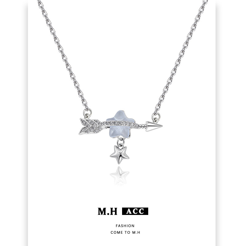 Blue Star Cupid's Arrow Necklace for women, ins style, niche fashion, versatile, cool and delicate collarbone chain