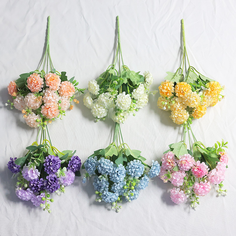 家居装饰花束仿真花成品批发假花婚庆浆果人造绿植物绣球