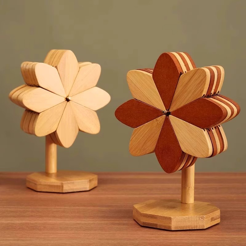 创意风车多变实木圣诞树隔热垫耐高温防烫摆件餐垫折叠摆件木杯垫