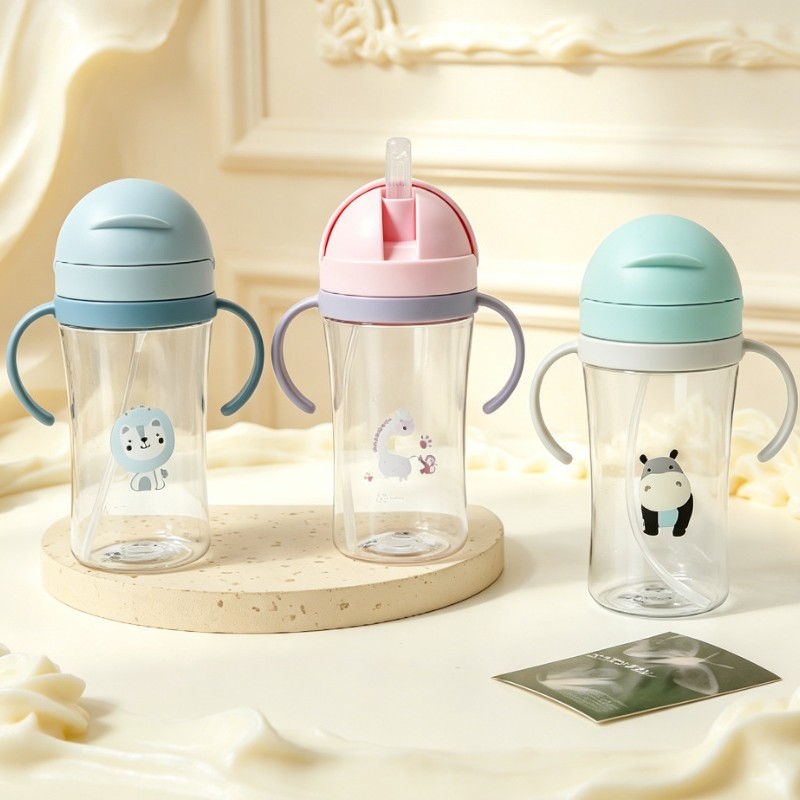 Water cup, children with straw, baby portable, children's sliding lid cup, drinking water bottle, baby household drinking water cup