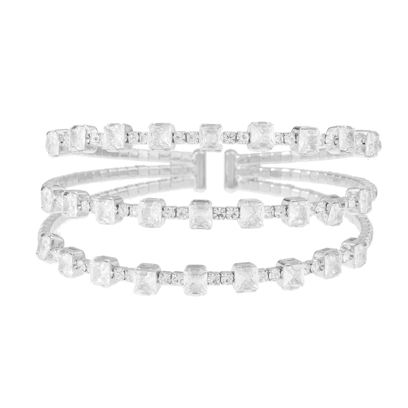 Cross-border wholesale: 3-row open rhinestone zircon bracelet with a European and American design sense, a versatile accessory for fashionable parties and banquets Item Picture