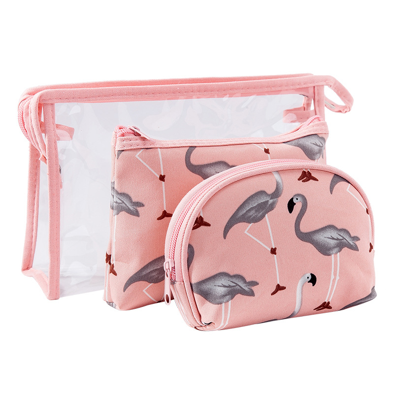 New color women's cosmetics storage bag set, waterproof transparent PVC toiletry bag three-piece set details Picture