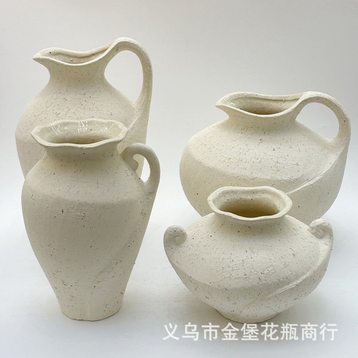 Japanese-style retro coarse earthenware texture vase, off-white, multi-specification soft decoration flower vases for homestays