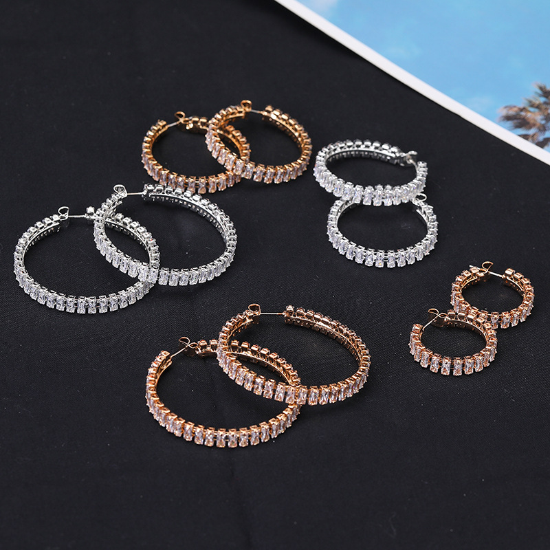 Cross-border European and American ins trendy circle zircon earrings, elegant and stylish ear rings, women's accessories, various styles, simple earrings factory wholesale details Picture