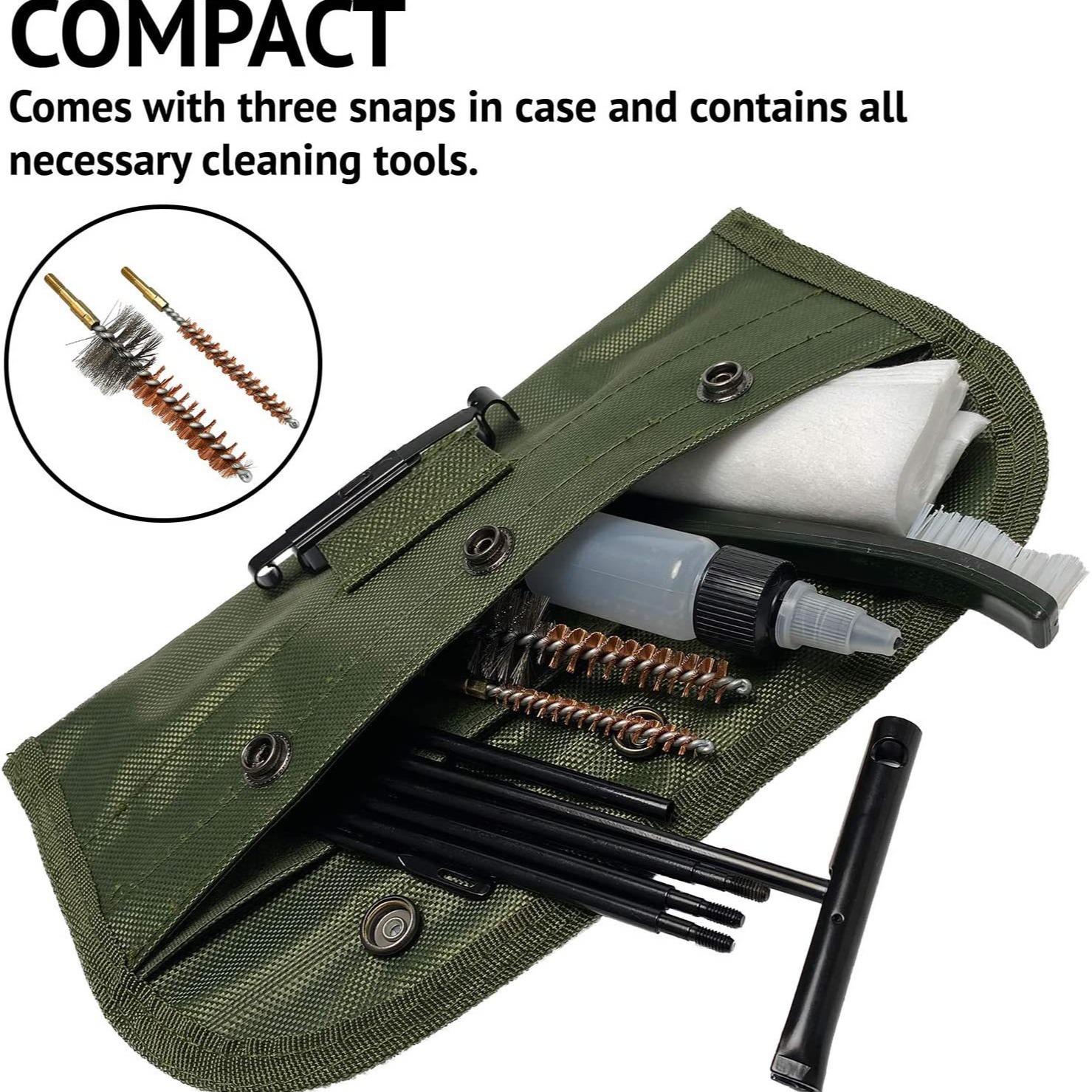 Jujian Cross-border Outdoor Gun Barrel Brush Set, Gun Pipe Cleaning Phosphor Bronze Brush, Military Green Cloth Bag Gun Cleaning Tool Kit full figure