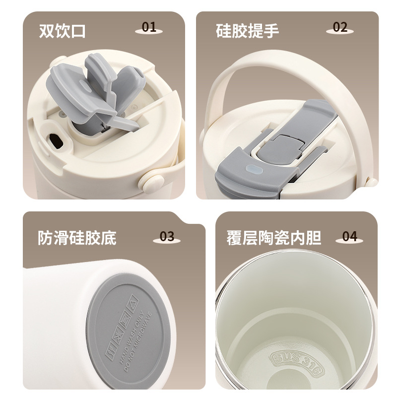 Light luxury stainless steel ceramic insulated cup, 30oz handle car cup, ceramic inner liner coffee cup, outdoor portable water cup Specification image