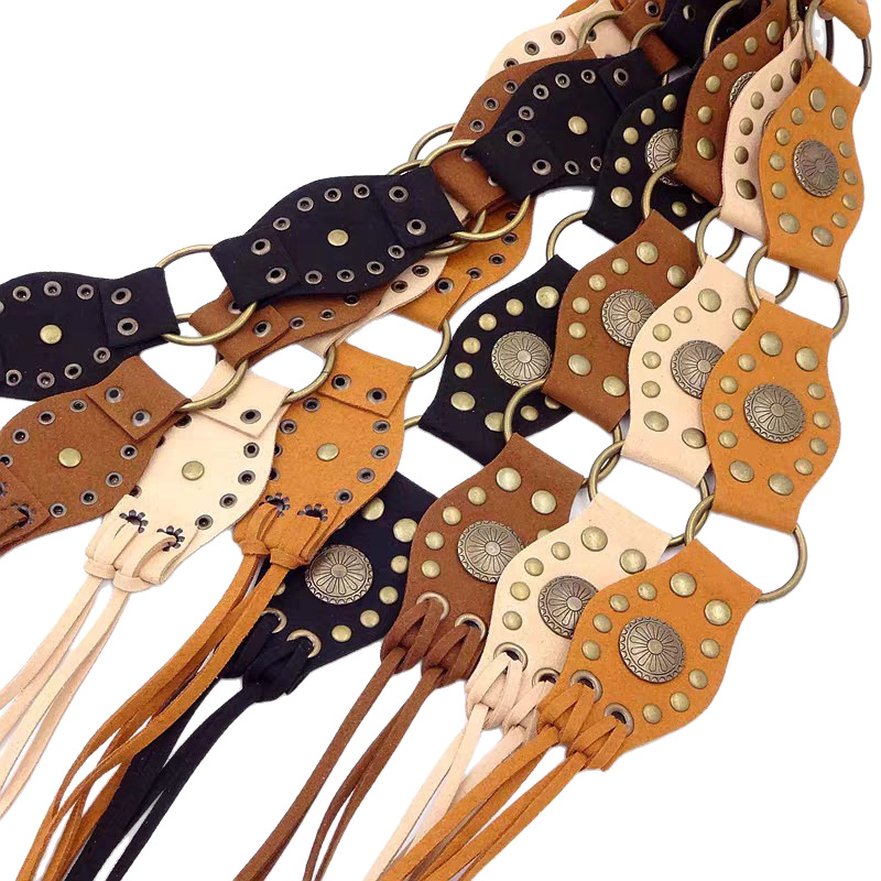 Bohemian-style sunflower waist chain belt, vacation-style accessories, dress pants, ethnic-style waist rope, wide waistband Item Picture